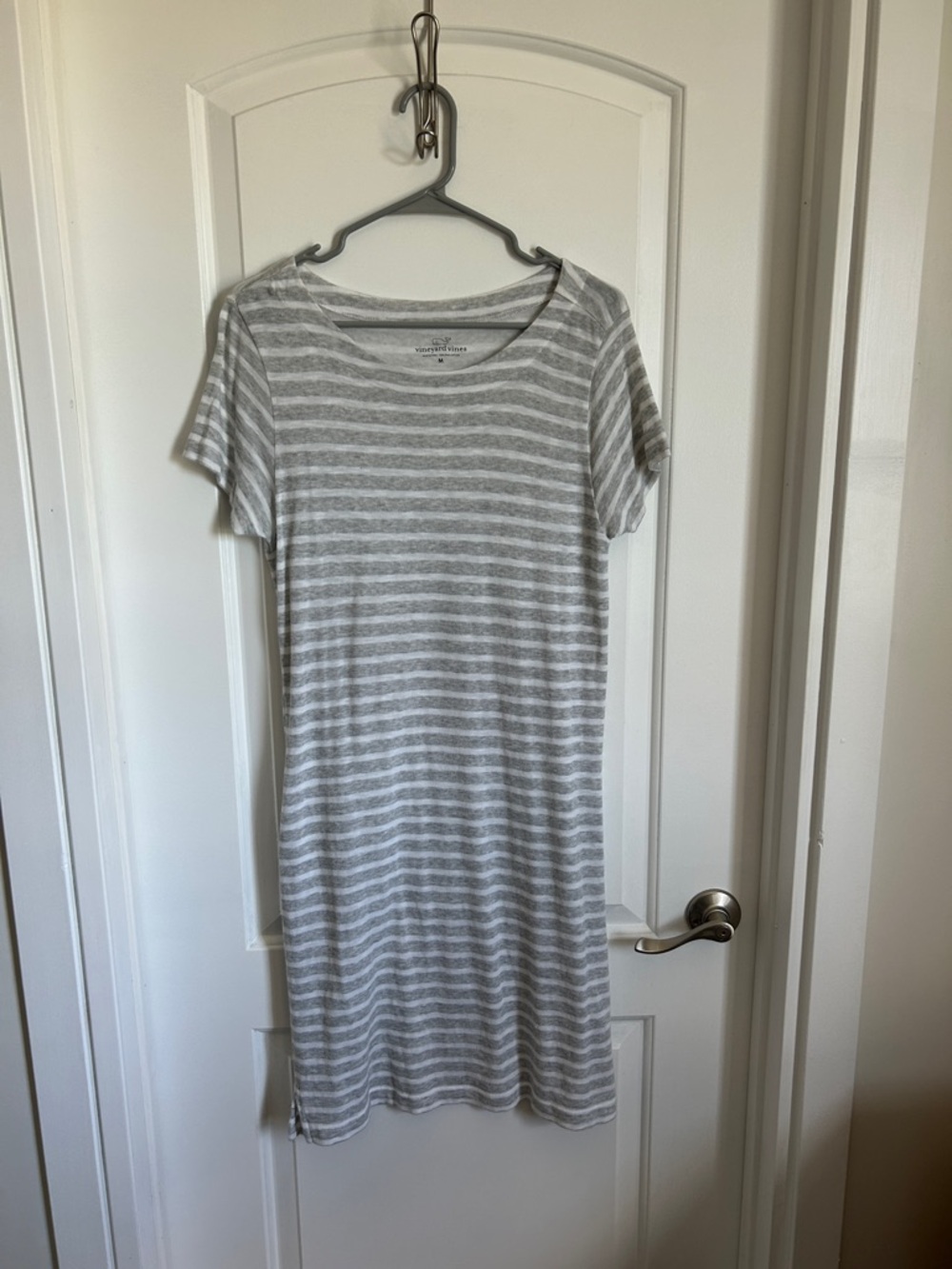 Vineyard Vines Gray & White Striped Scoop-Neck Midi Dress